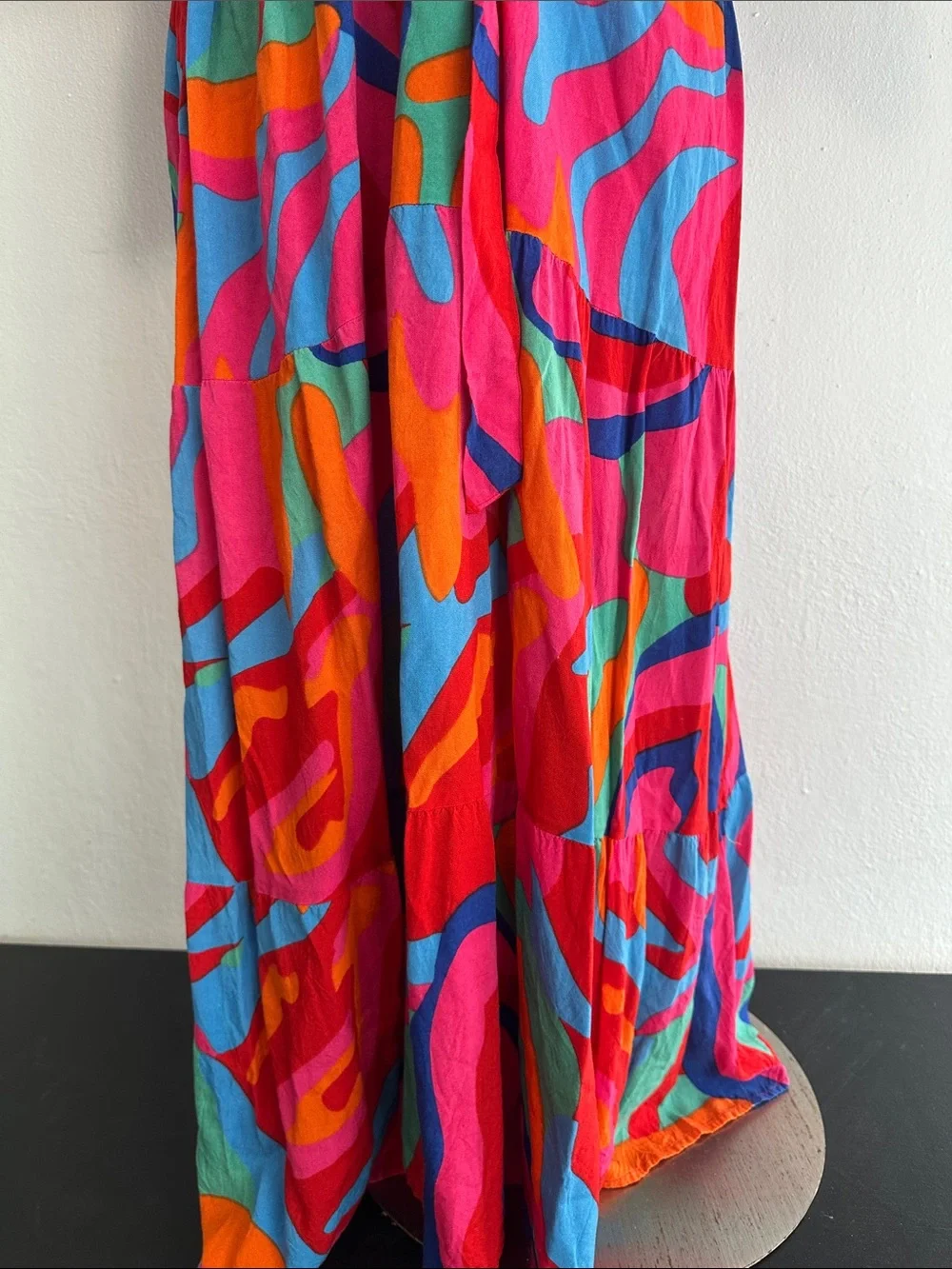 Colorful Pink Abstract  Maxi Dress with Self-Tie Waist
